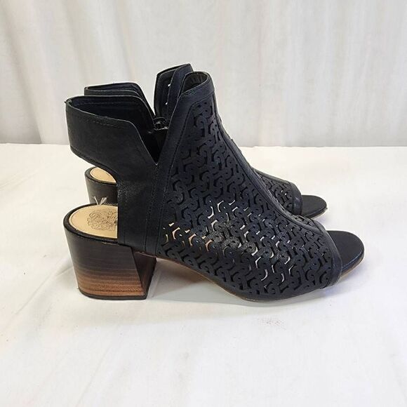 VINCE CAMUTO Womens Black  Sternat Peep Toe Block Heel Leather Shootie size 8.5 - Picture 4 of 10